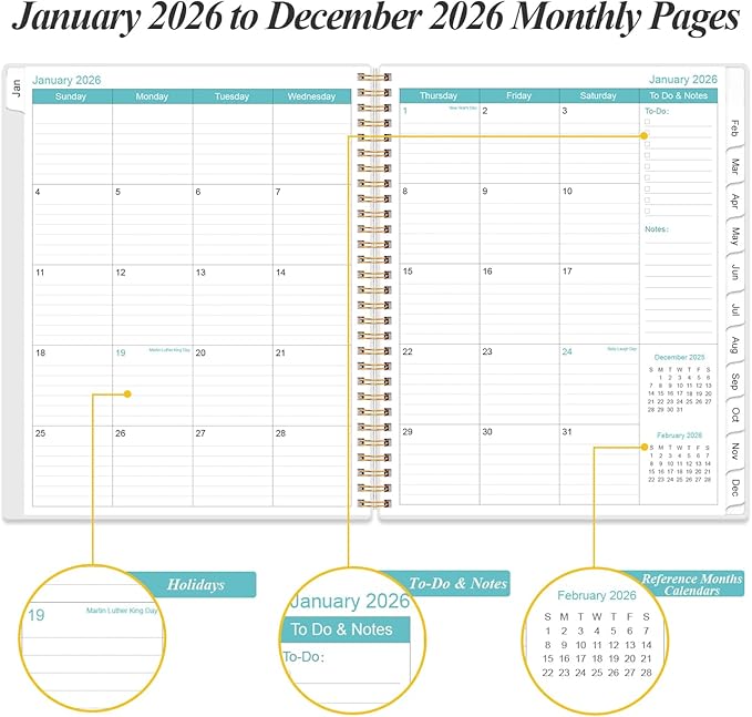 2026 Planner - Planner 2026 from January 2026 to December 2026 with 12 Monthly Tabs, Flexible Cover, Inner Pocket, 8.5" x 11", Pink