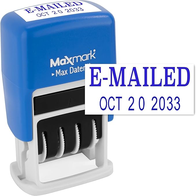 MaxMark Self-Inking Rubber Date Office Stamp with E-MAILED Phrase & Date - Blue Ink (Max Dater II), 12-Year Band
