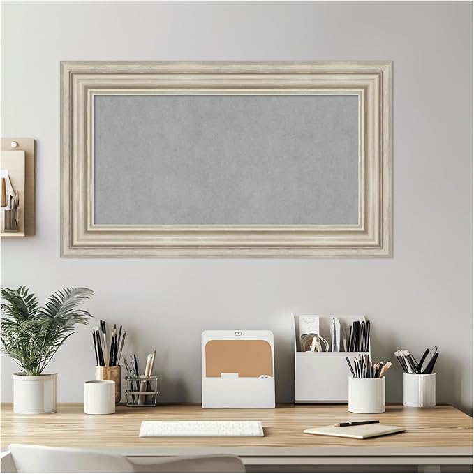 Amanti Art Silver Framed Magnetic Board 18x30 Small Vision Board for use with Magnets, 100% Metal Sheet to Display Items as Office Decor or for Home Organization in mudroom, Kitchen or Kids Room