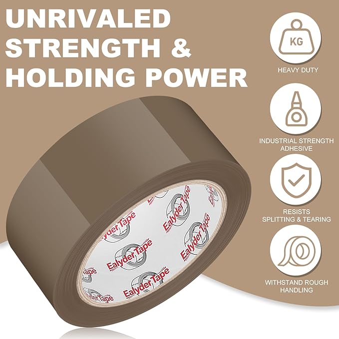 Ealyder Tape Brown Packing Tape 2 inch x 60 Yards, 6 Rolls with Dispenser – Heavy Duty Parcel Sealing Tape for Shipping, Moving and Storage, Total 360 Yards