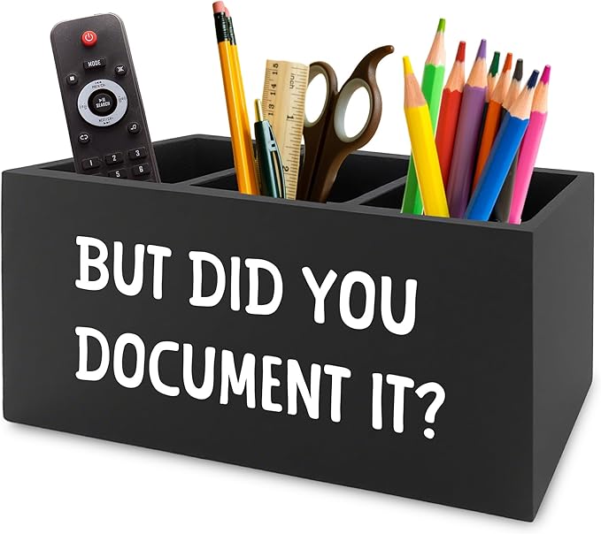 XPH Funny But Did You Document It Black Pen Pencil Holder Organizer for Desk, HR Human Resources Gifts, Office Humor Gifts, Wooden Box Sign for Office Workplace Desk Tabletop Decorations