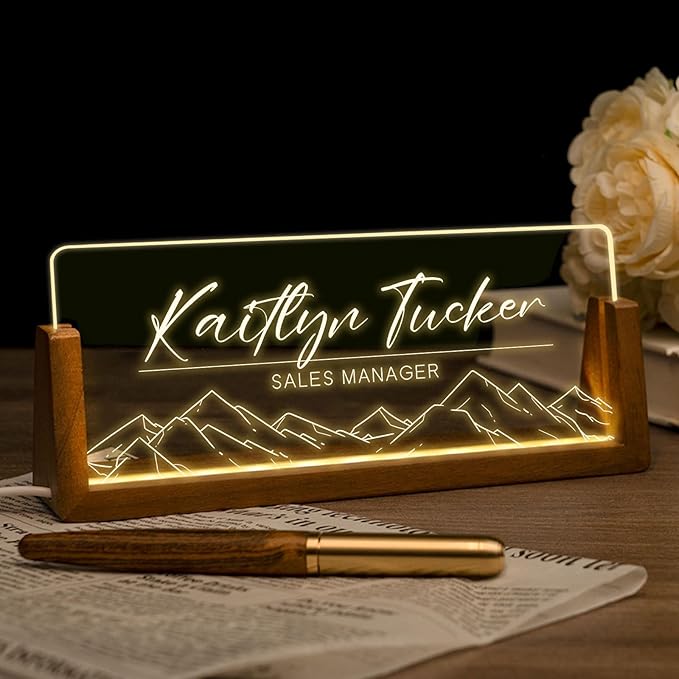 Desk Name Plate Personalized, Custom Office Light Up Name Plate for Desks, Desk Decorations for Women Men Office, Employee Appreciation Gifts for Coworkers