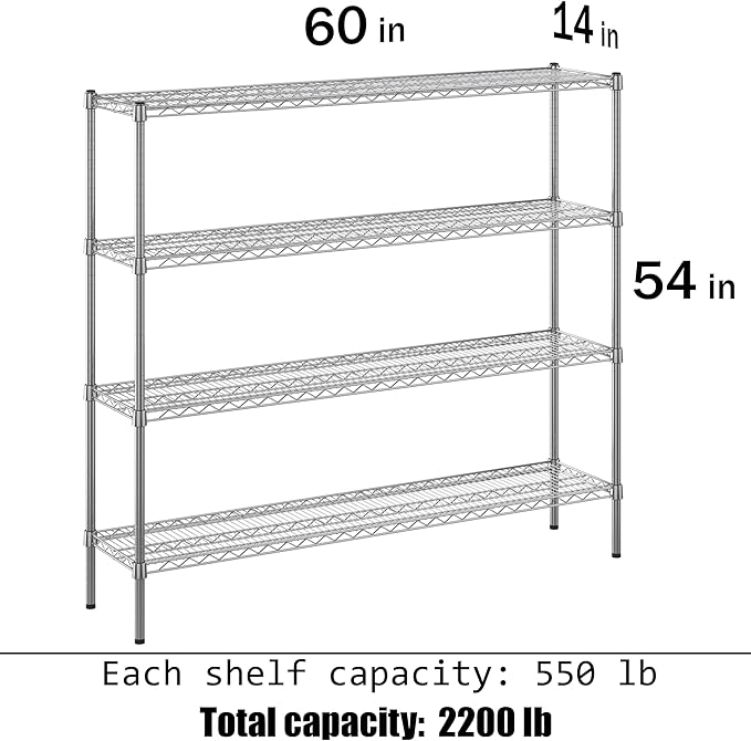 Regal Altair 14" Deep x 60" Wide x 54" Height Wire Shelving Kit | 4-Tier | NSF Commercial Storage Rack Unit