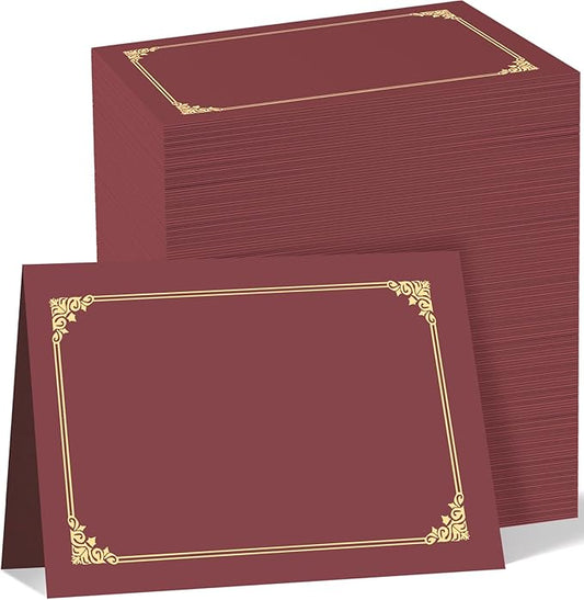 HAUTOCO 120 Packs Certificate Holders, Burgundy Diploma Holders, Document Award Covers Certificate Folders with Gold Foil Border for 8.5x11 Letter Size