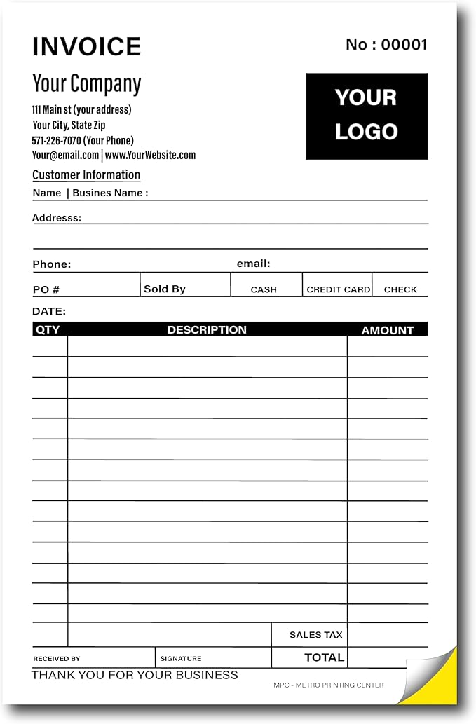 Sales Invoice Form Custom Printed with Your Company Information - Personalized Sales Ticket - Invoice Receipt - Carbonless NCR Form