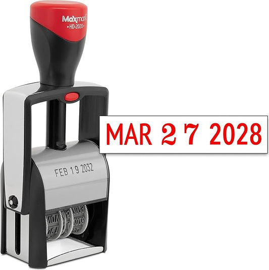 MaxMark Heavy Duty Date Stamp, Large Date Size - Exclusive 12-Year Band - Red Ink