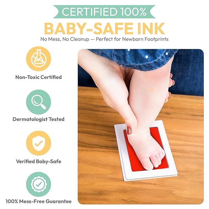 Large Clean Touch Ink Pad for Baby Handprints and Footprints – Inkless Infant Hand & Foot Stamp – Safe for Babies, Doesn’t Touch Skin – Perfect Family Memory or Gift, Red Print Kit by Tiny Gifts