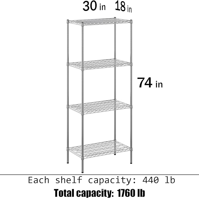 Regal Altair 18" Deep x 30" Wide x 74" Height Wire Shelving Kit | 4-Tier | NSF Commercial Storage Rack Unit