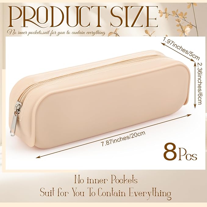Feifeiya 8 Pcs Silicone Pencil Case Pen Zipper Pouch Bags Aesthetic Back to School Gifts Stationery Travel Toiletry Makeup Coin Organizer Waterproof Valentines Galentines Party Favors (White)