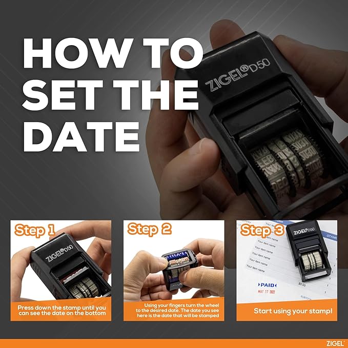 ZIGEL D50 Date Stamp with Approved - Self Inking Date Stamp - Red