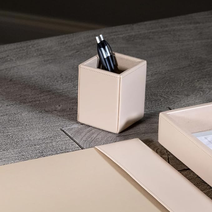 Dacasso Bonded Set Luxury Leather Desk Pad & Desk Organization Essentials, 3 Piece, White Latte