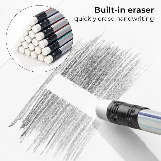 M&G Signal Series 24 Pack 2B Triangular Wood-Cased Pencils, Pre-Sharpened with Erasers, 3 Two-Tone Striped Colors Bulk Pencils for School Office Drawing Classroom Supplies