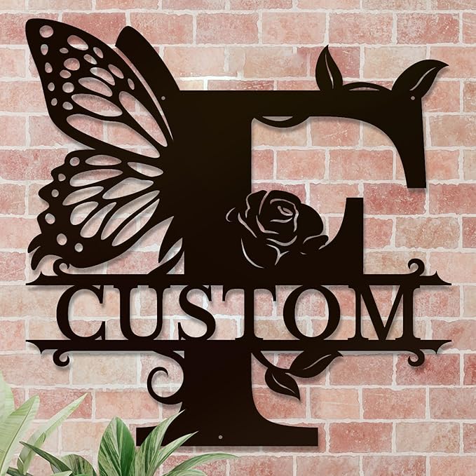 Personalized Custom Letter Name metal Signs,Custom Black Letter Monogram Wall Art Decor,Metal Signs Plaques Outdoor wall Decorative Signage (F)