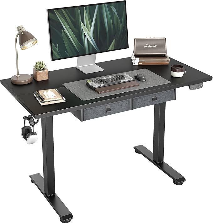 Agilestic Standing Desk with 2 Drawers, Adjustable Height Electric Desk with Storage, 48 x 24 Inches Sit Stand Up Computer Table for Work Office Home, Black