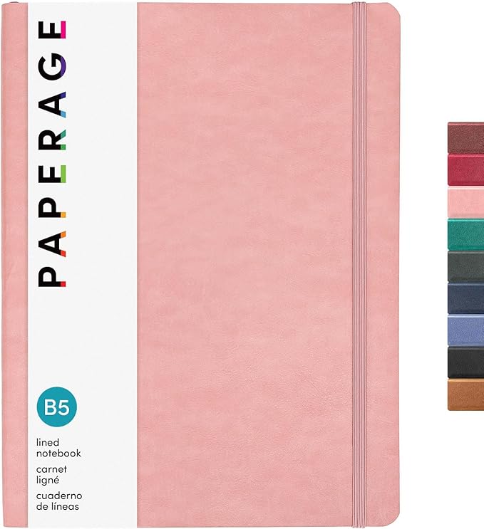 PAPERAGE Softcover Lined Journal Notebook (Blush), 176 Pages, Large B5 College Ruled Notebook, 7.5 inches x 9.8 inches - 100 GSM Premium Paper, Soft Vegan Leather Journal for Home, Work & School