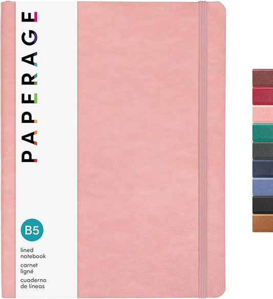 PAPERAGE Softcover Lined Journal Notebook (Blush), 176 Pages, Large B5 College Ruled Notebook, 7.5 inches x 9.8 inches - 100 GSM Premium Paper, Soft Vegan Leather Journal for Home, Work & School