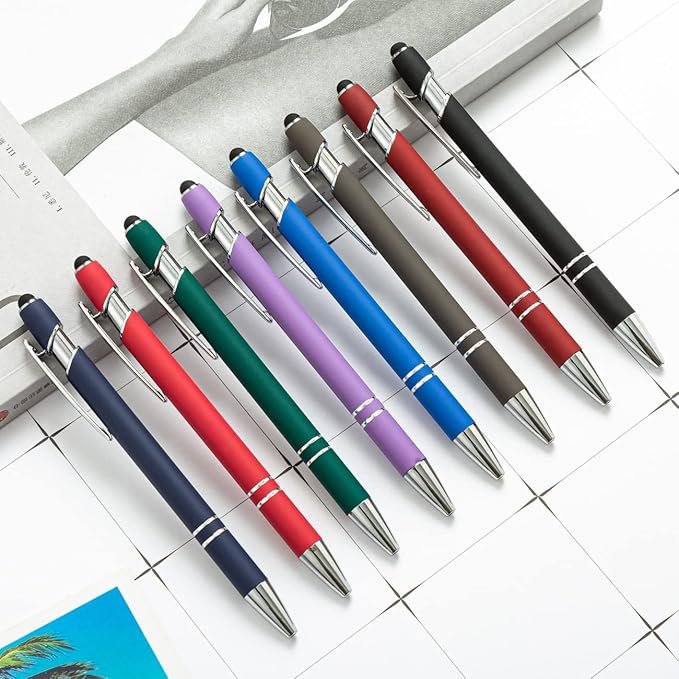 HEYZARDA Personalized Pens with Name Text Logo Custom Ballpoint Pen for Business Office Events with Stylus for Touchscreen 10 Pcs Wine