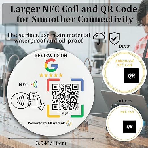 Epoxy Sticky Card with NFC Chip & QR Code - Compatible with Google Business Page for Customer Reviews, Boost Business Reviews, Essential for Small Businesses, No App, No Monthly Fee (White-3 Cards)