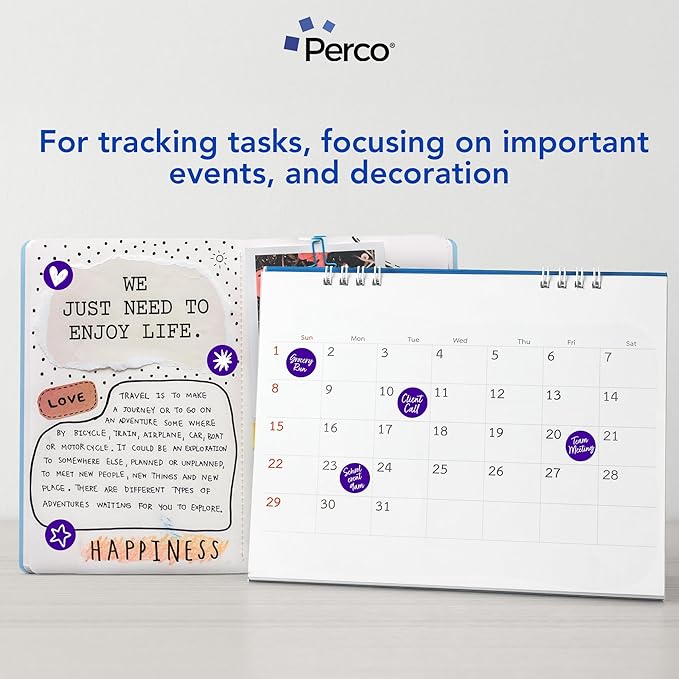 Perco Purple 1-Inch Perforated Circle Dot Sticker Labels — 10 Rolls, 10,000 Round Stickers — with Permanent Adhesive for Inventory Management, Color Coding, Garage Sales, Crafts—Made in USA