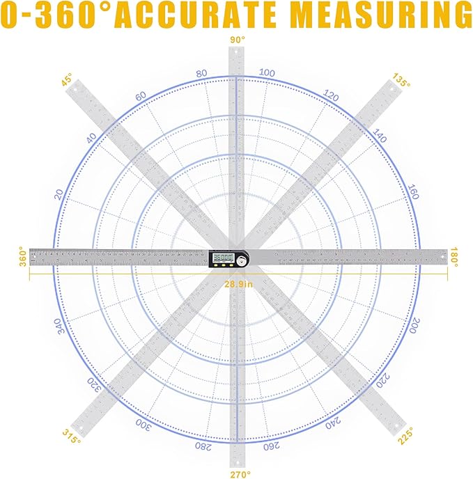 Delgada 12 inch/300mm Digital Angle Finder Tool Stainless Steel Digital Protractor Angle Ruler Finder Tool for Woodworking with Zeroing and Locking Function Battery