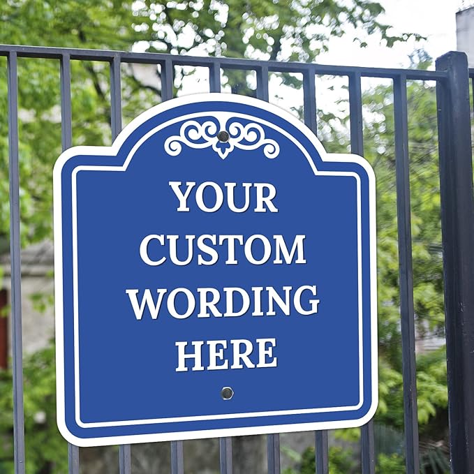 Custom Decorative Sign, Personalized Metal Sign for Business, Driveway, Home, Airbnb, Office Door Plaque, Blue Background, 24x24 Inches, ACM, Fade Resistant, Made in USA