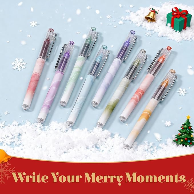WRITECH Liquid Ink Rollerball Pens: Multi Colored 0.5mm Extra Fine Point Tip Rolling Roller Ball Pen 8ct Assorted Colors for Journaling Smooth Writing Note Taking No Bleed & Smudge & Smear