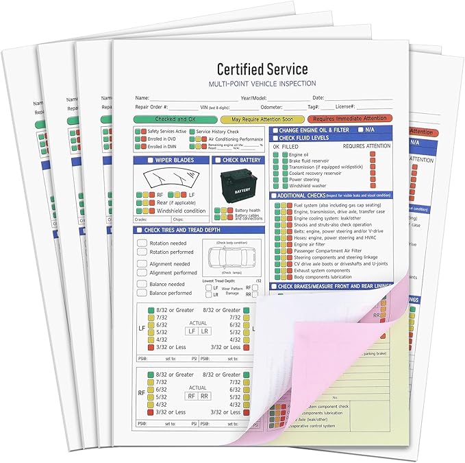 Colarr 540 Sheets 8 1/2" x 11 3/4" Multi Point Vehicle Inspection Report Form 3 Part Carbonless Form Vehicle Checklist Inspection Snap-Out Repair Report Maintenance Log for Fleet Auto Truck Driver