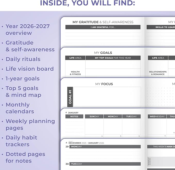 Clever Fox Dated Planner 2026-2027 – Weekly Life Planner Notebook for Time Management – Planner with Habits Tracker & To-Do List (Lavender)
