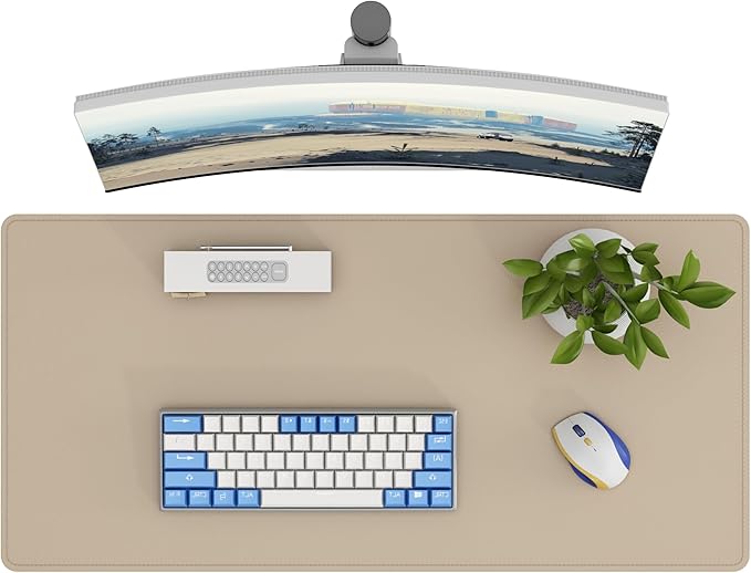 DAWNTREES Desk Mat Protector,PU Leather Desk Pad,Non Slip, Large Mouse Pad and Keyboard Mat, Waterproof Writing Pad for Office and Home (Beige)