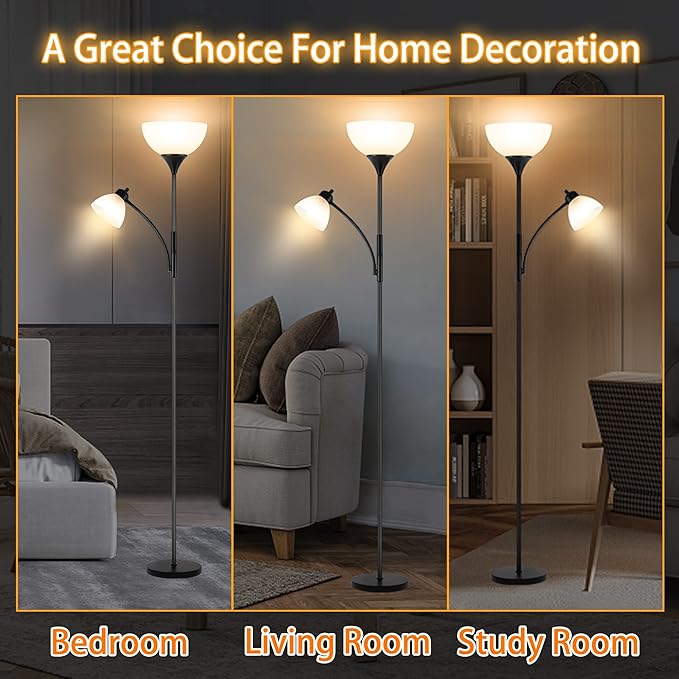 RISLG Floor Lamp, Dimmable Standing lamp, Stepless Dimming Brightness, Included 9W and 5W LED Bulbs, Industrial Floor Lamp for Living Room, Bedroom, Office, Reading