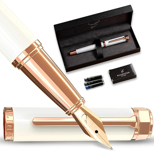 Ellington Pens Luxury Fountain Pen Set - Extra Fine Nib - Includes 3 Ink Cartridges, Refillable Ink Converter, Gift Box - Fountain Pens For Writing, Calligraphy, Journaling, Sketching (Alpine Rose)