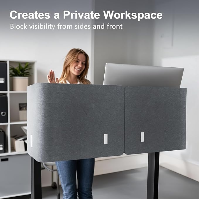 ERGO COLLECT Desk Privacy Panel,2PCS L-Shaped Clamp-On Office Desk Divider,2-in-1 Adjustable Acoustic Desktop Partition Or Under Desk Modesty Screen,for Office,Home,Felt(Grey, 47.2" x 17.7")
