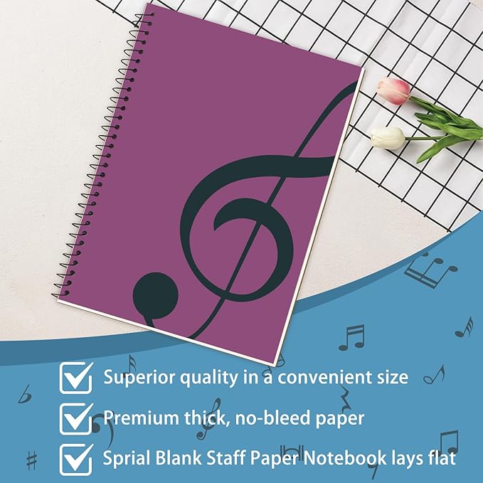 DOMMI Blank Sheet Music Composition Notebook 2 Packs, Manuscript Staff Paper Notebook with 200 Pages 26x19cm, Spiral Bound Music Songwriting Notebook for Songwriters, Musicians, Teachers, Pink