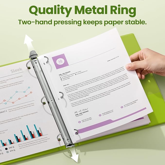 SUNEE 3 Ring Binder 2 Inch 1 Pack, Clear View Binder Three Ring PVC-Free (Fit 8.5x11 Inches) for School or Office Supplies, Tender Green