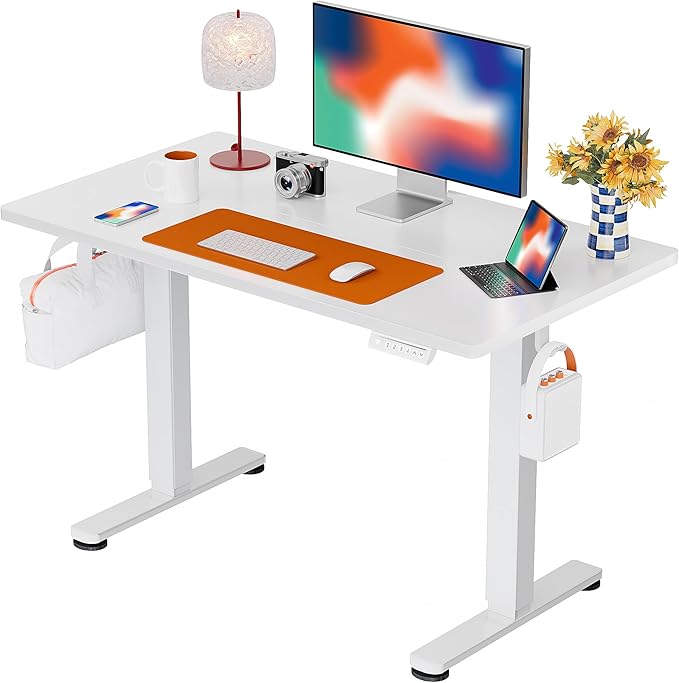 Ergear Height Adjustable Electric Standing Desk, 40 x 24 Inches Sit Stand up Desk, Memory Computer Home Office Desk (White)