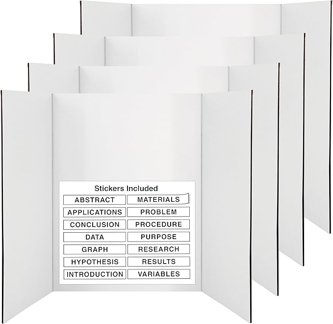 White Tri-Fold Presentation Board 28" X 40" Display Exhibition Board Lightweight and Portable with Smooth Surface Great Business presentations (Pack of 4) - by Emraw