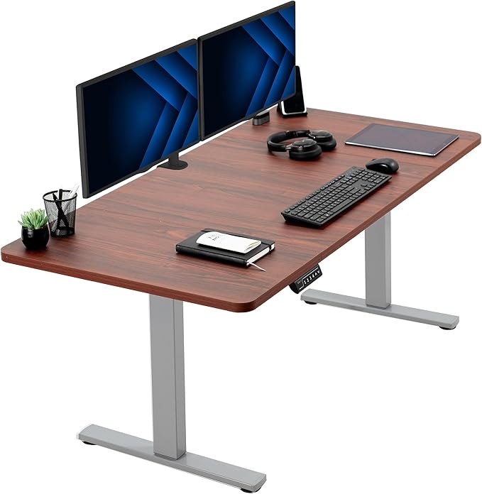 VIVO Electric 60 x 30 in Standing Desk, Memory Height Adjustment, 1B Series, Holds 220 lbs,Dark Walnut Top Gray Frame, DESK-KIT-1G6D-30