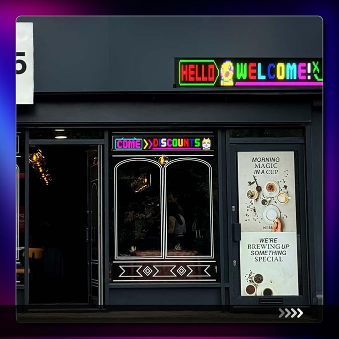 Large Programmable LED Sign, P5 Resolution Indoor Store LED Sign, Bluetooth APP, for Business Retail Shop Window Display (32"x 6")