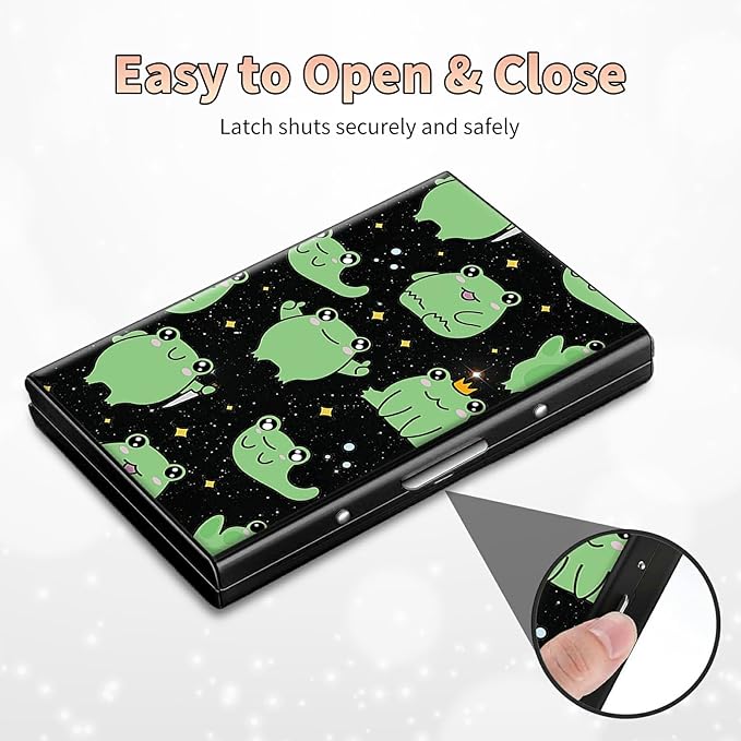 BWEGRHE Slim Credit Card Holder, Princess Frog RFID Blocking Metal Wallet for Men & Women, Aluminum Minimalist Hard Case Pocket-Sized Business Cards Organizer (Fits Up to 10 Cards)