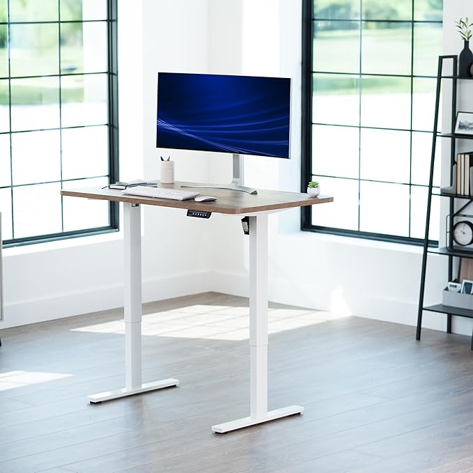 VIVO Electric 48 x 30 in Standing Desk, Memory Height Adjustment, 1B Series, Holds 220 lbs, One-Piece Reclaimed Wood Top, White Frame, DESK-KIT-1W5P
