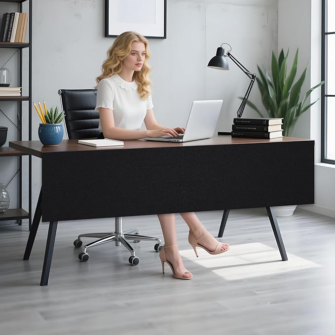 Under Desk Privacy Panel 62 x 15 Inch Self-Adhesive Modesty Panel Table Skirts Privacy Divider for Office Desk Home Studio or Standing Workstation, Easy to Assemble, Black