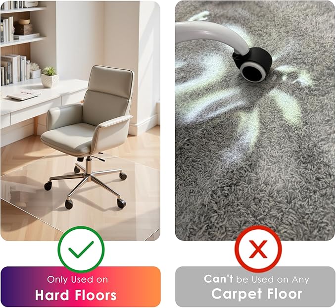 Kuyal Clear Chair mat for Hardwood Floor 46 x 60 inches Transparent Floor Mats Wood/Tile Protection Mat for Office & Home (46" X 60" Rectangle)