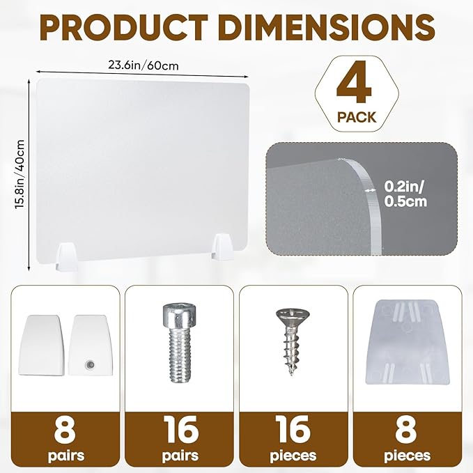 tonchean 4PCS Desk Dividers Office Partitions, Privacy Desk Panel Protective, Frosted Acrylic Shield with Clamps for Offices Schools Call Centers - 23.6”L X15.8”W