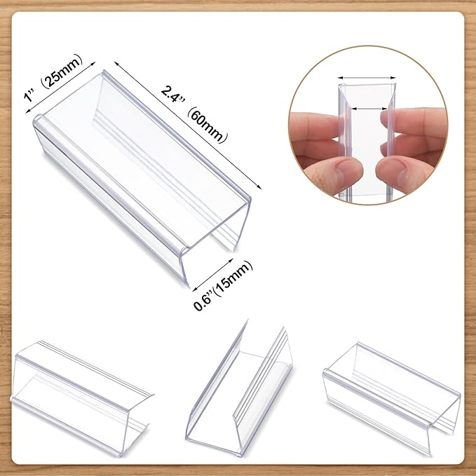 Weysat 250 Pcs Wood Shelf Label Holders Clear Plastic Price Tag 2.4 in L x 1 in H for Bookshelf Shelves, Wood Shelf Sign and Ticket Holder, Clips On to Shelves 3/4" to 1" Thick