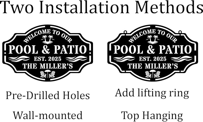 Personalized Name Metal Pool Sign,Patio Signs for Outside, Custom Pool Bar Sign, Backyard Oasis Sign,Patio Decor Outdoor,Pool Tropical Coastal Decor,Pool Decorations Outdoor