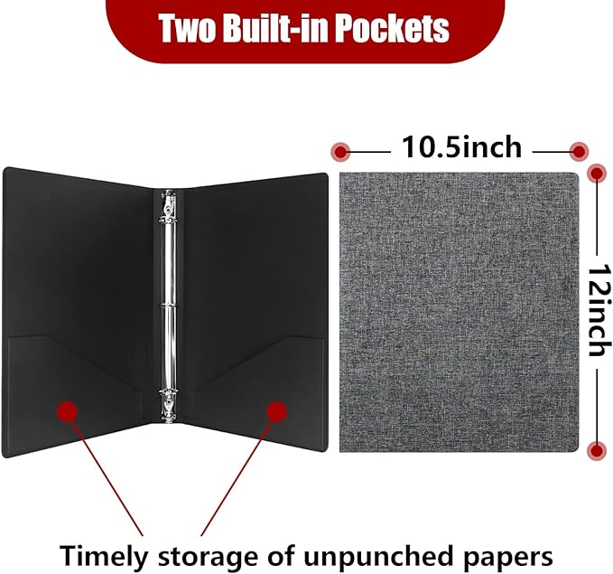 Vienrose 3 Ring Binder 1 Inch Round Rings with Linen Fabric Cover, Fits 8.5 x 11 Inch Paper, Durable Organizer for School, Office, Home, Recipes (2 Pack,Darkgrey)