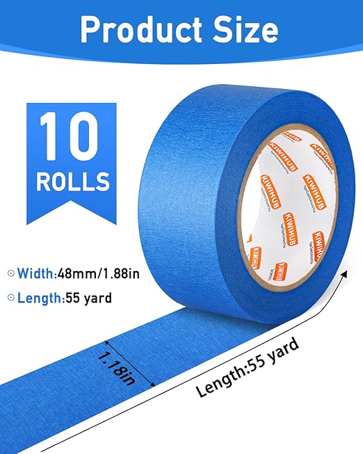 KIWIHUB 10 Rolls Painters Tape 2 inch Wide, Blue Painters Tape Bulk, Blue Masking Tape for Multi Purpose, Wall Painting, Home Improvement, DIY Crafts, 1.88 Inch x 550 Yards