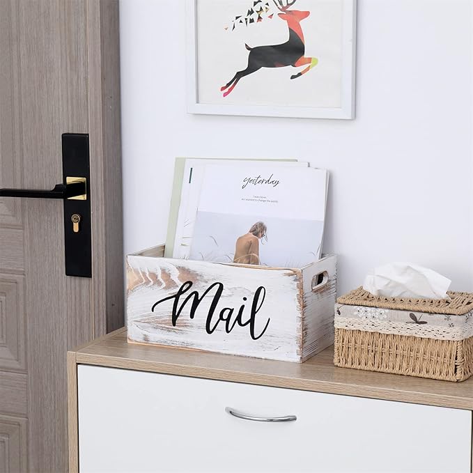 CFYACFY Mail Organizer Countertop Mail and Key Holder for Desk Mail Basket Letter Organizer Caddy Dorm Organizer Rustic Home Decor Mailbox White 5.5*5.5*11.4 Inch