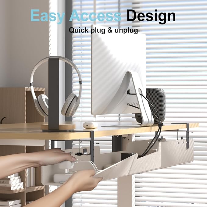 ERGO COLLECT Under Desk Cable Management Tray,No-Drill Upgraded Thickened Felt Cord Organizer with Clamp or Screw Mount,Cable Holder for Standing Desk,Home Or Office(Beige, 47.2")