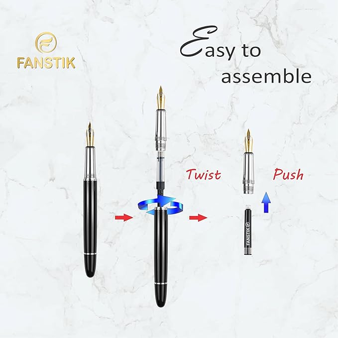 FANSTIK, Customized Fountain pen with name (MADE IN USA), stainless steel, black and Silver, luxury engraved pen personalized for men and for women. (Fountain Black-Silver)